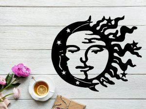 sc metal art flame sun moon and star
